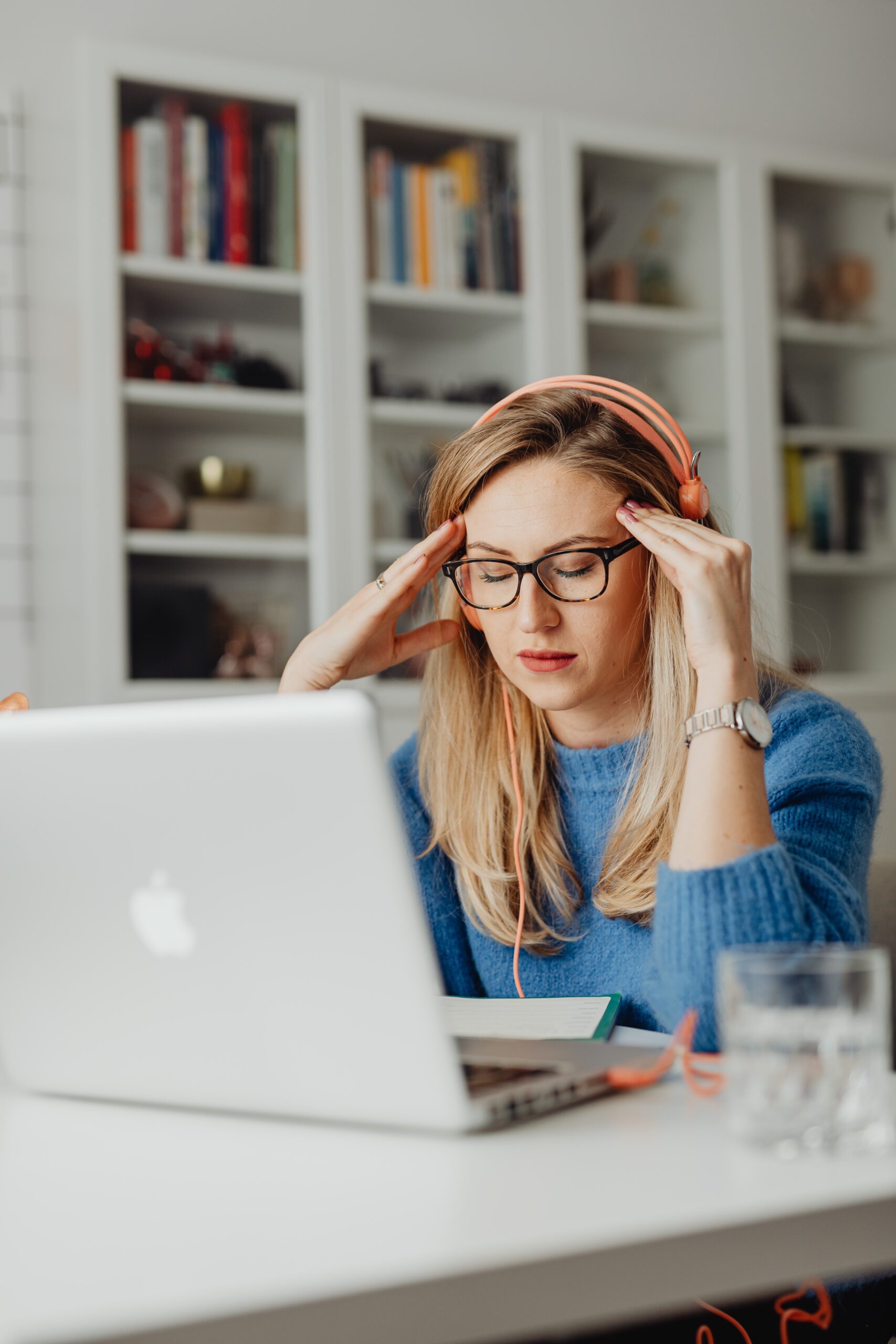 a women is headache about work