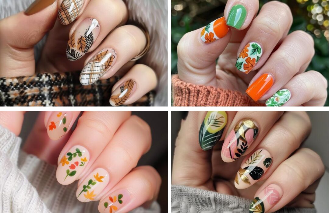 fall nails with leaves